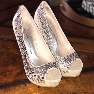 Chinese Laundry Blush and silver open toe heels